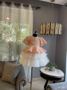 Peach And Ivory Sequence Flowers Dress