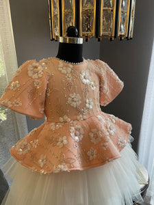 Peach And Ivory Sequence Flowers Dress