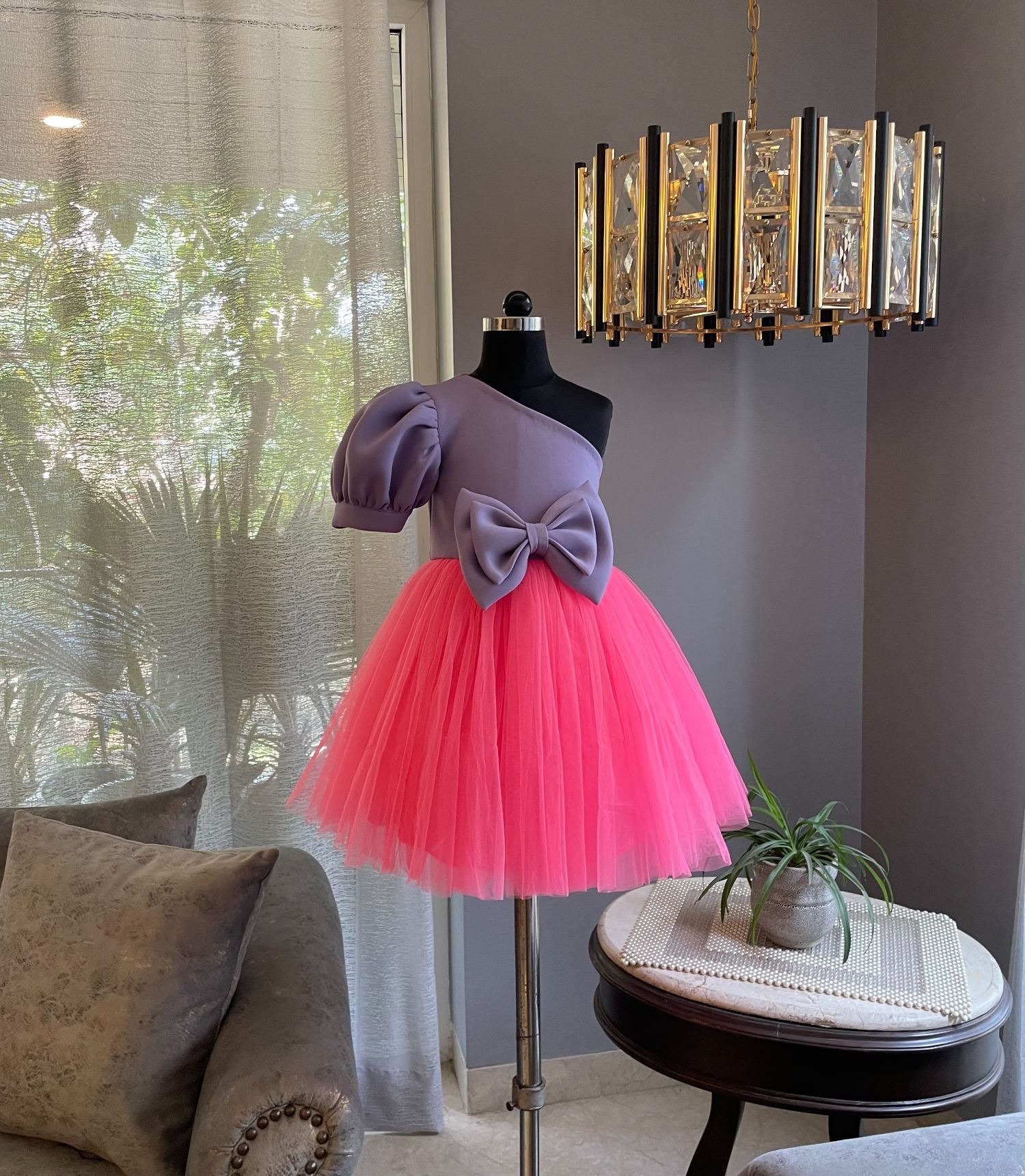 Lavender And Fuchsia Pink Double Bow Dress