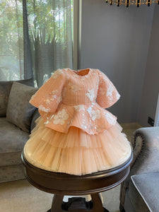 Peach Ivory Flower Sequence Dress