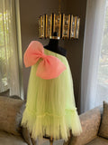 Green And Pink Bow One Shoulder Dress