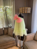 Green And Pink Bow One Shoulder Dress