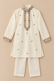 Ivory embroidered placket kurta set