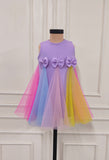 Lilac Dress With Multicolor Net