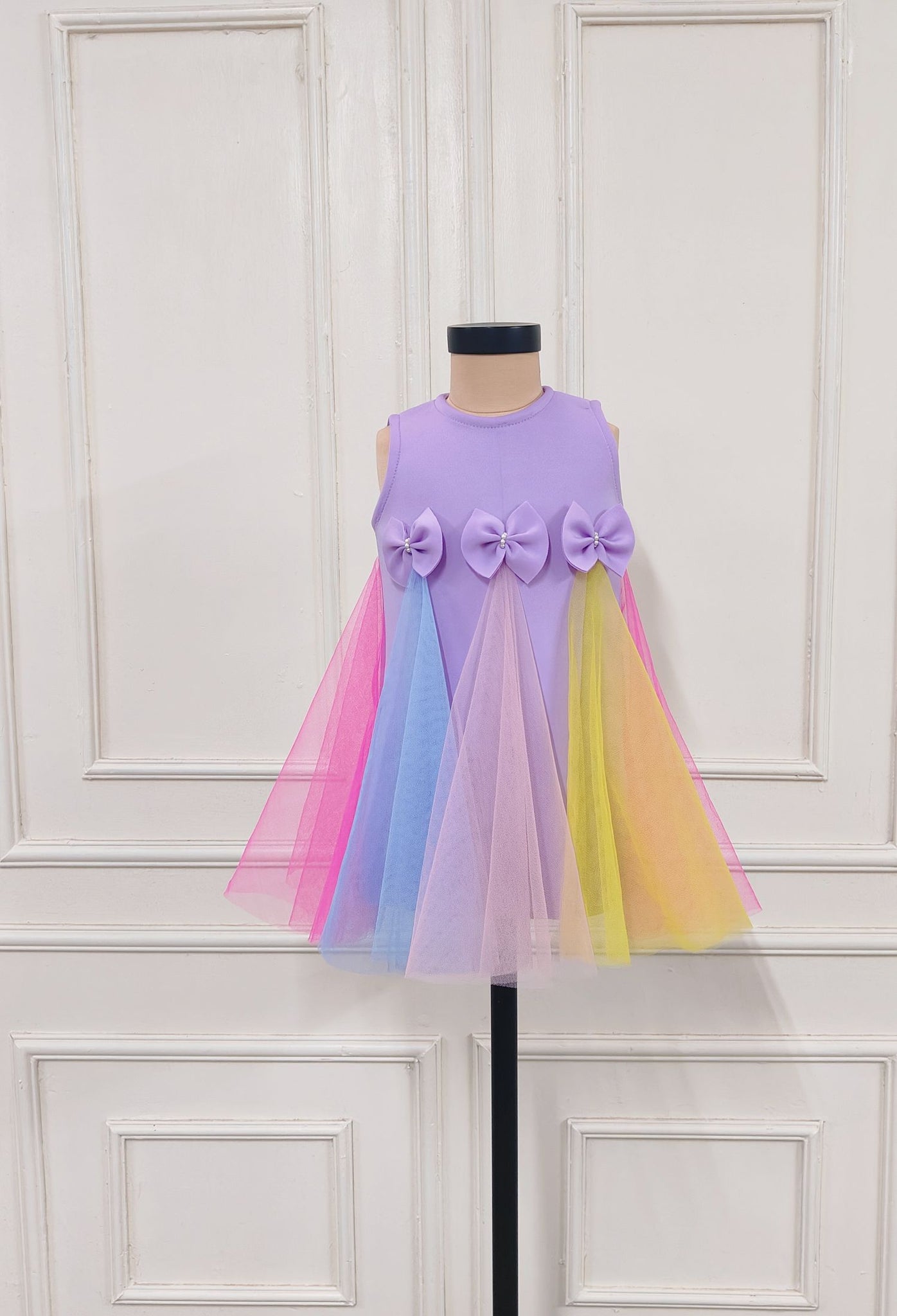 Lilac Dress With Multicolor Net