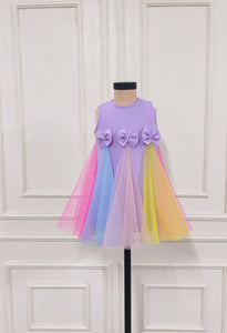 Lilac Dress With Multicolor Net