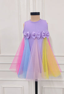 Lilac Dress With Multicolor Net