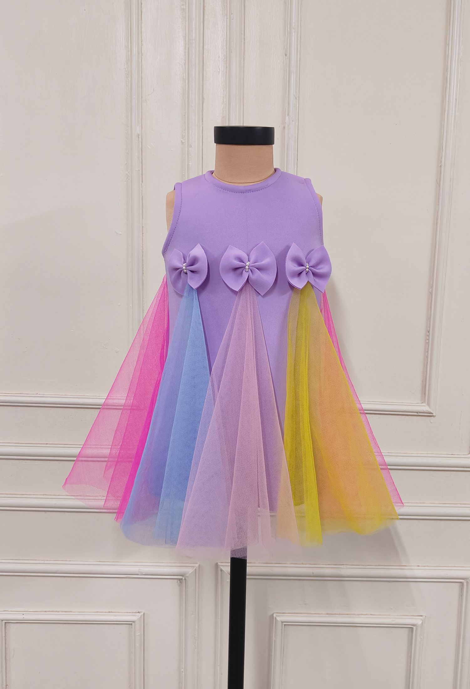 Lilac Dress With Multicolor Net