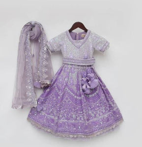 Lilac Thread Work Lehenga For Girls