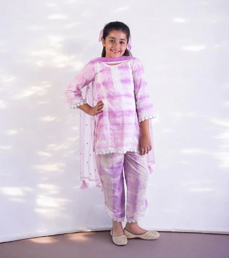 Lilac Tie & Dye Kurti With Pant