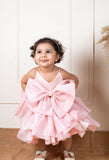 Peach Bow Double Layered Dress