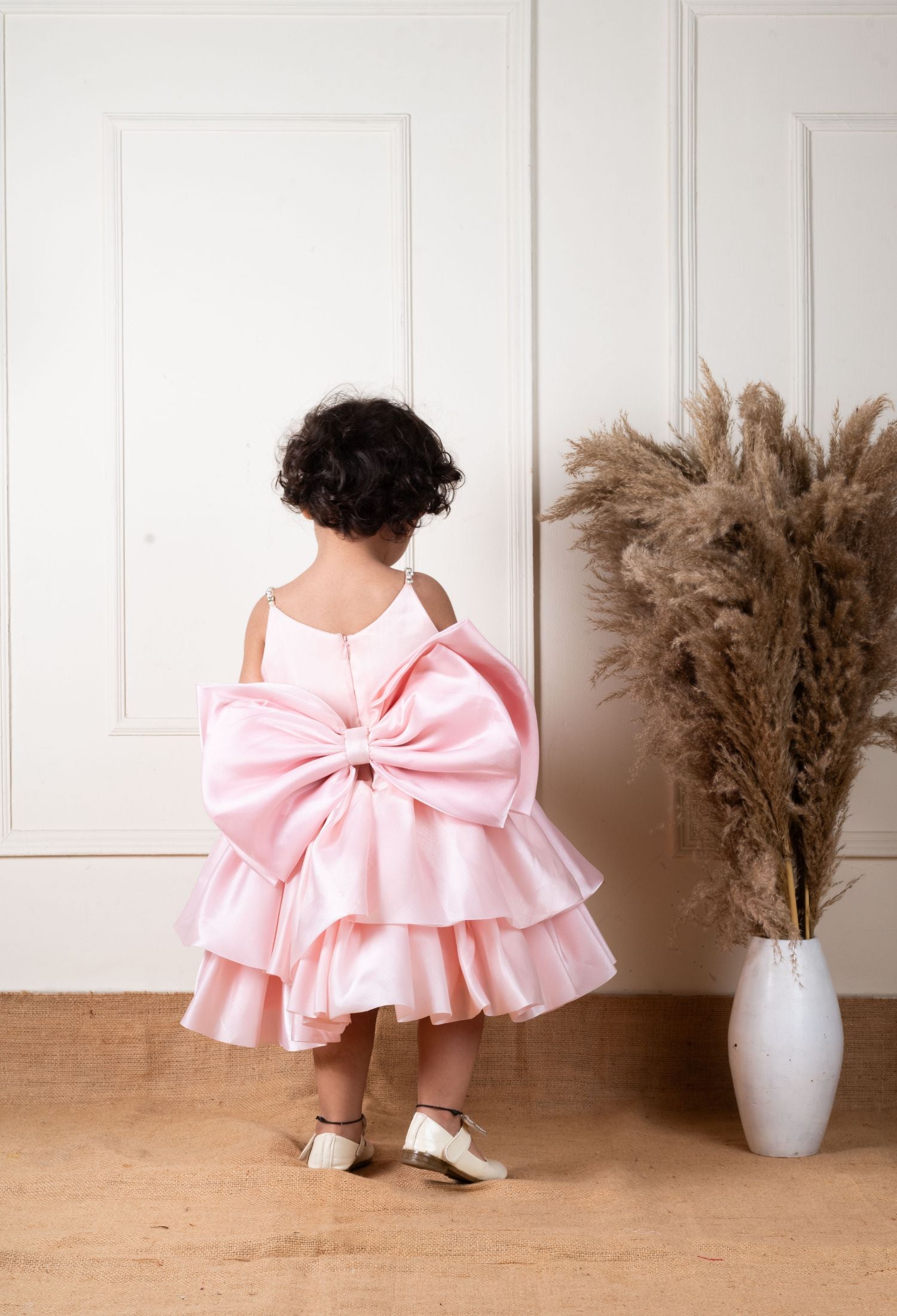 Peach Bow Double Layered Dress