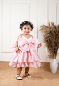 Peach Bow Double Layered Dress