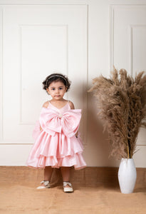 Peach Bow Double Layered Dress