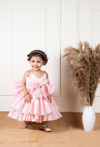 Peach Bow Double Layered Dress