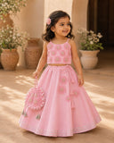 Pink embroidered flower lehnga