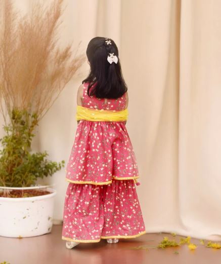 Pink Printed Kurti Sharara With Dupatta