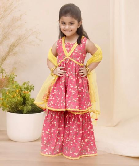 Pink Printed Kurti Sharara With Dupatta