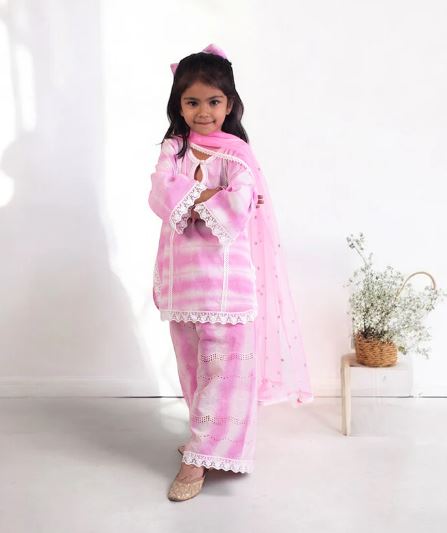 Pink Tie & Dye Kurti Sharara Set