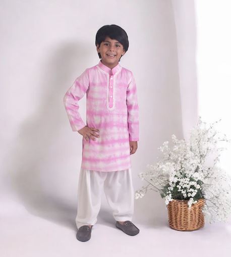 Pink Tie & Dye Kurta With Salwar