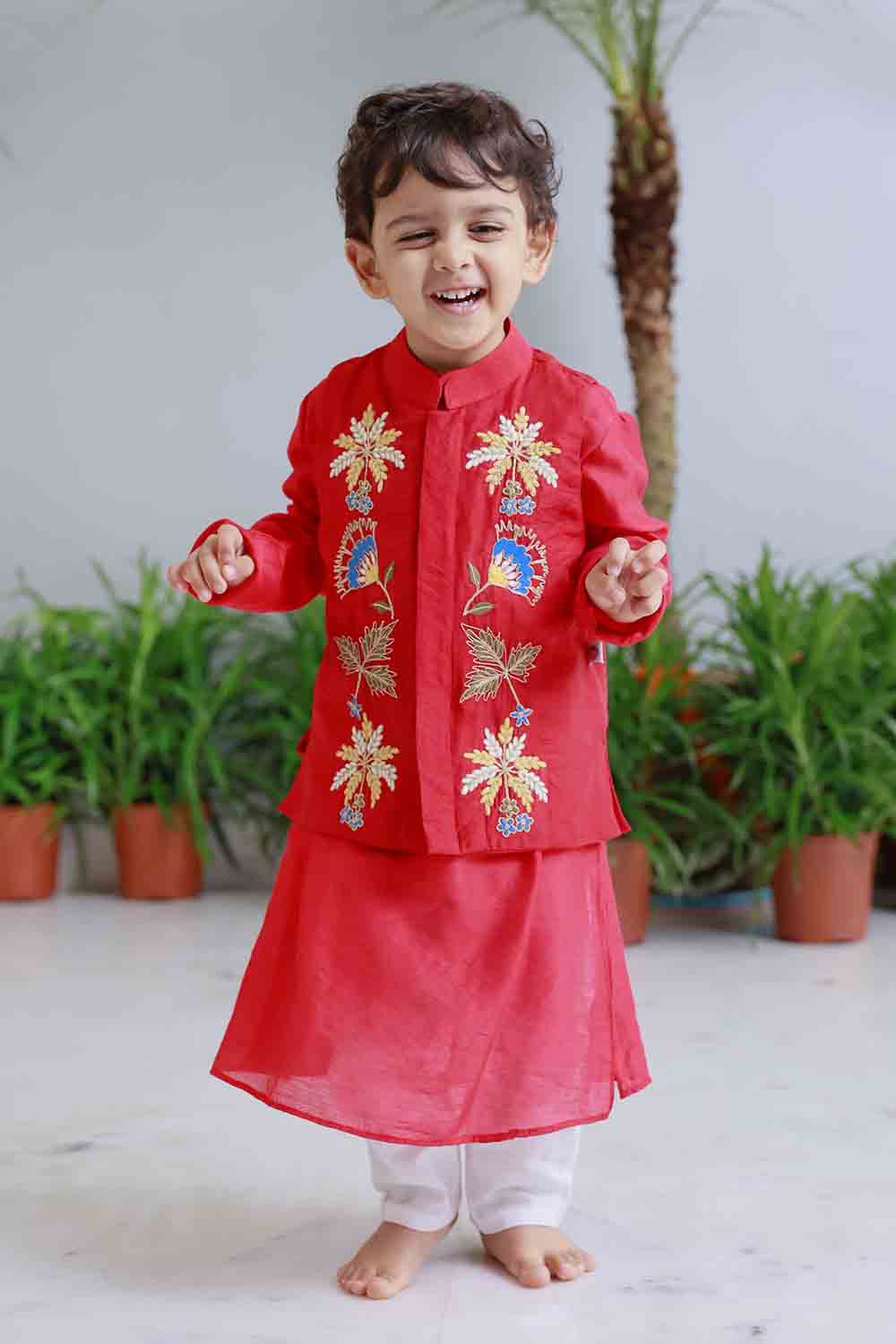 Traditional red embroidered kurta set