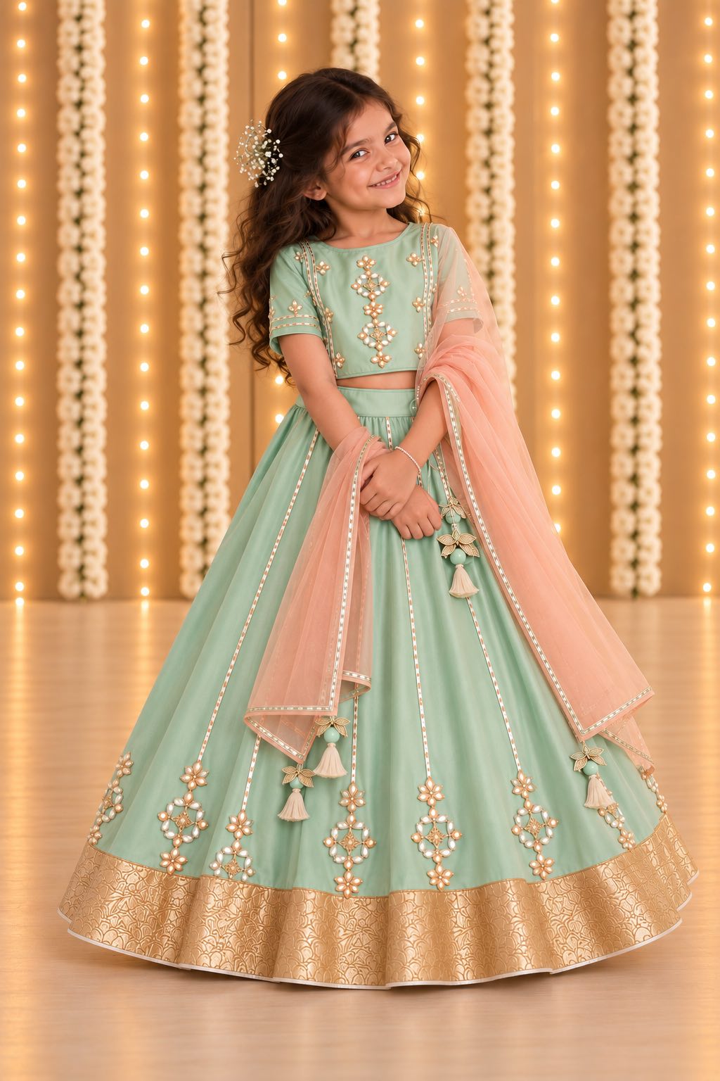 Seagreen gota embroidered lehnga