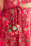Red  anar jaal  printed muslin lehenga  set-set of 4