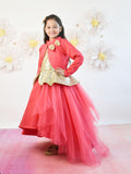 Coral Pink Net Gown With Shrug