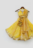 Yellow Printed Organza Lehenga Choli for Girls