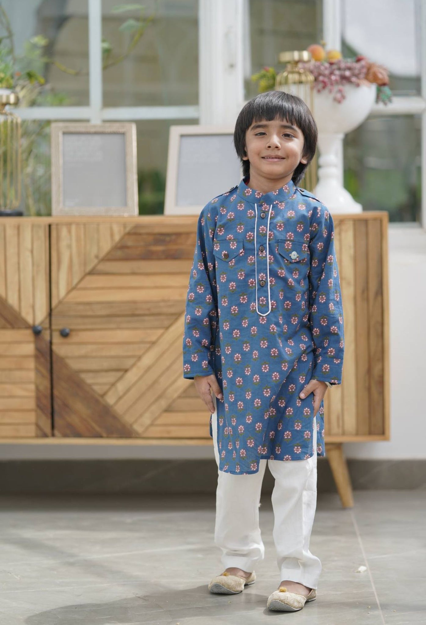 Blue Printed Kurta and Salwar for Boys