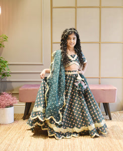 Green Printed Lehenga Choli And Dupatta