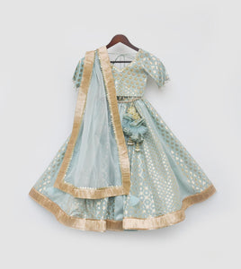 Blue Chanderi Lehenga Choli And Dupatta