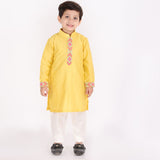 Yellow Knot Embroidered Kurta Churidaar