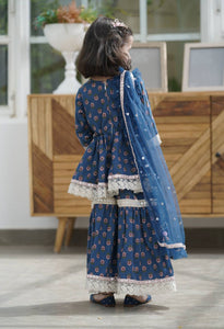 Blue Print Kurti Sharara and Dupatta for Girls