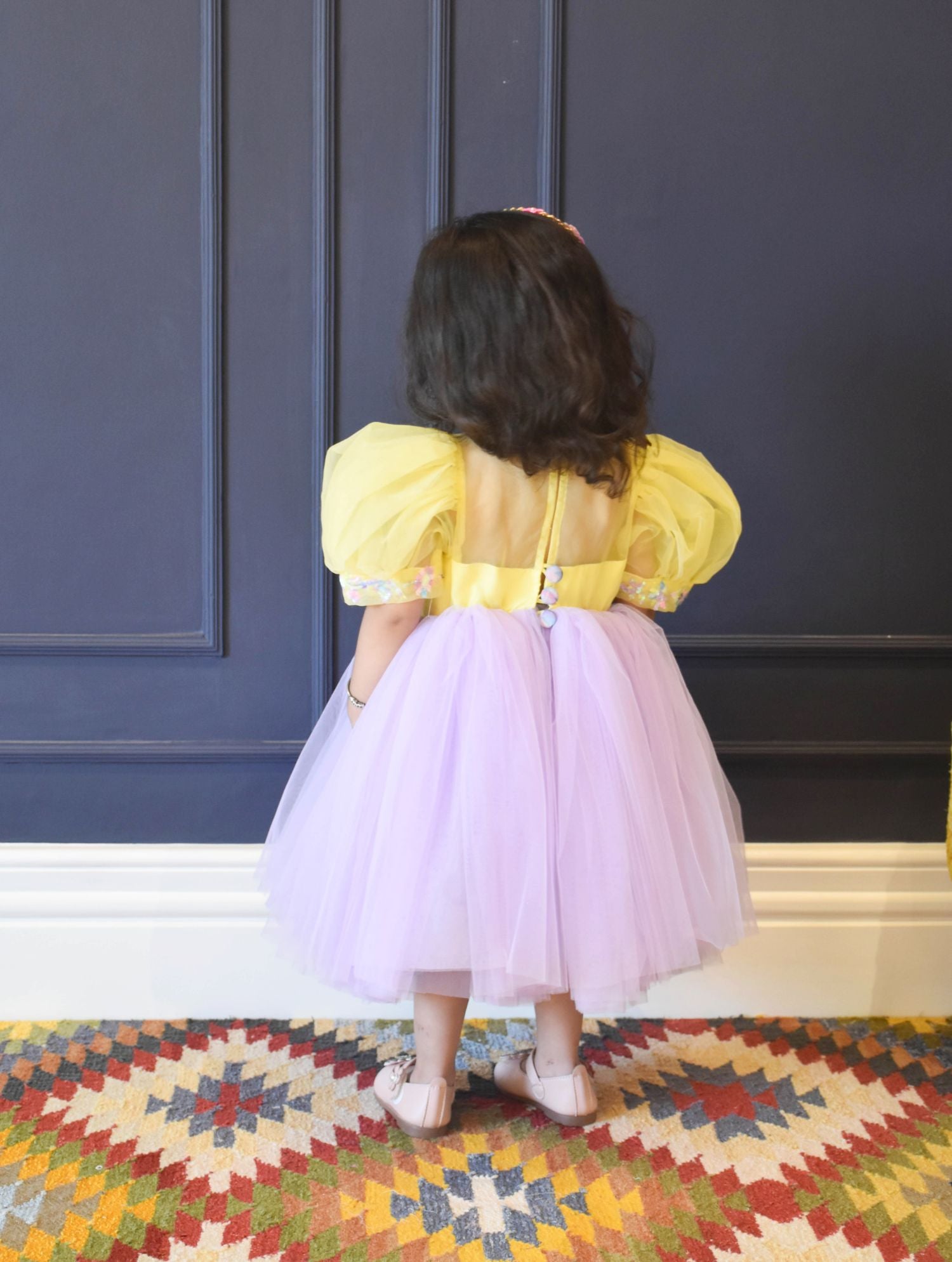 Yellow And Lilac Net Frock