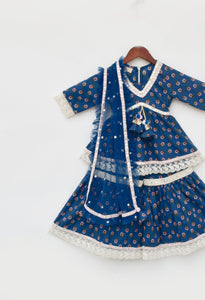 Blue Print Kurti Sharara and Dupatta for Girls