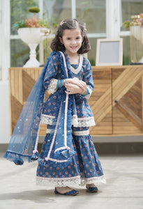 Blue Print Kurti Sharara and Dupatta for Girls