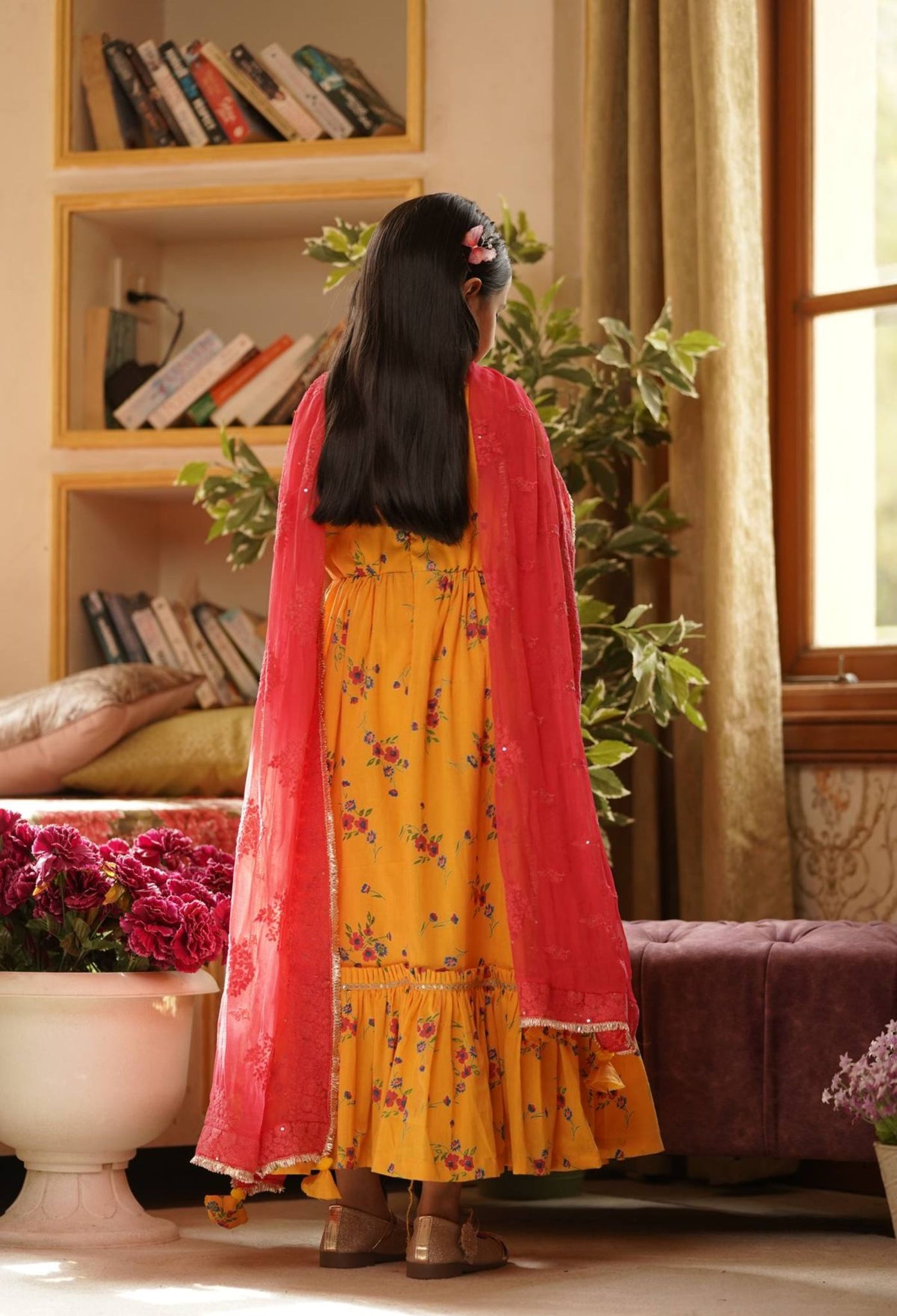 Yellow Anarkali and Dupatta for Girls