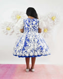 Blue And Off White Lace Frock