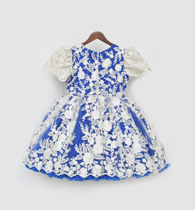 Blue And Off White Lace Frock