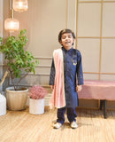 Blue Silk Ajkan With Pant And Pink Stole