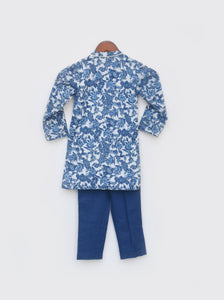 Blue Cotton Print Kurta And Blue Pant