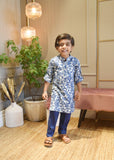 Blue Cotton Print Kurta And Blue Pant