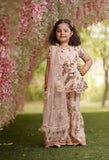 Peach Print Kurti Sharara and Net Dupatta for Girls