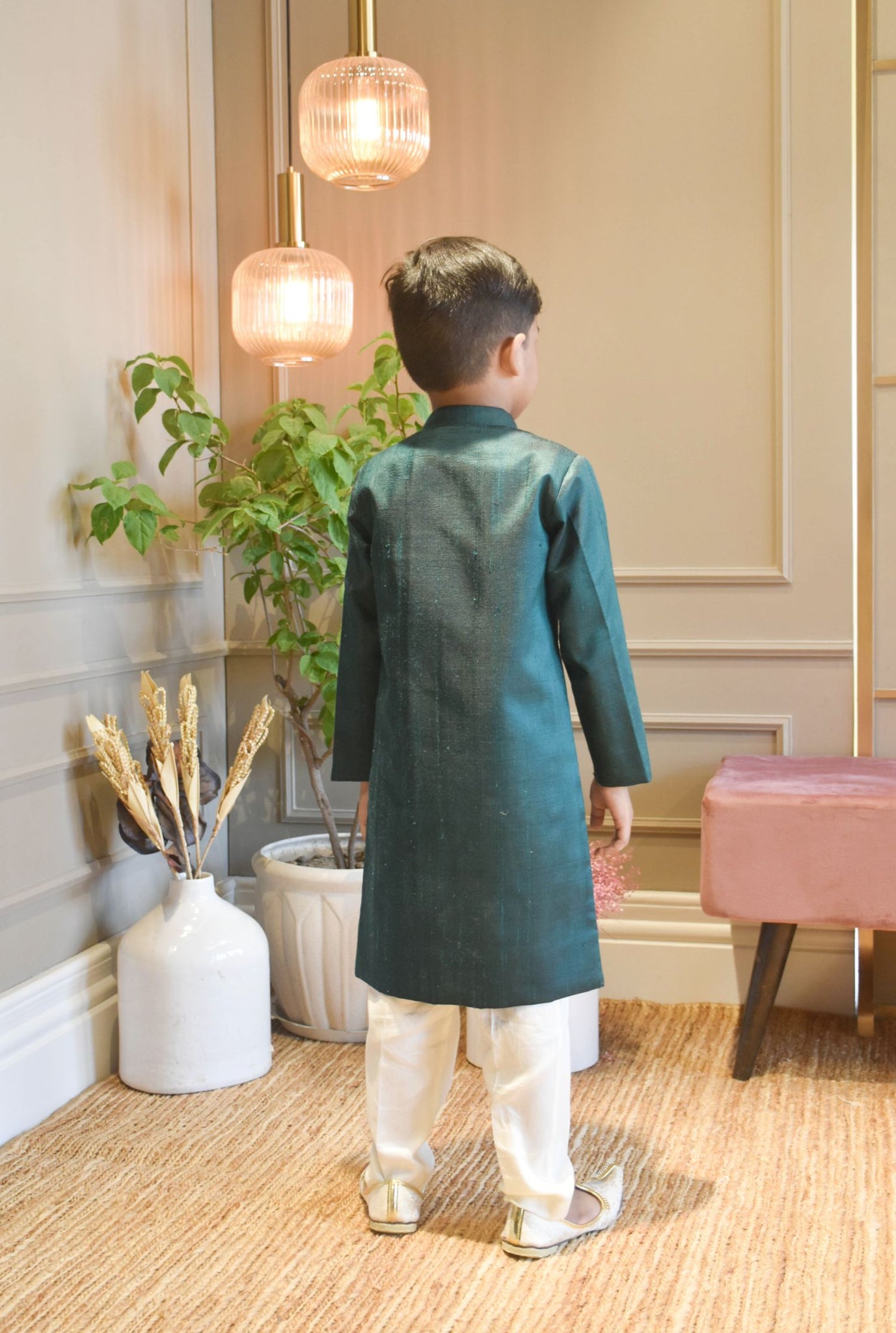 Green Silk Ajkan And Pant