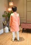 Peach Silk Kurta Jacket And Chudidar