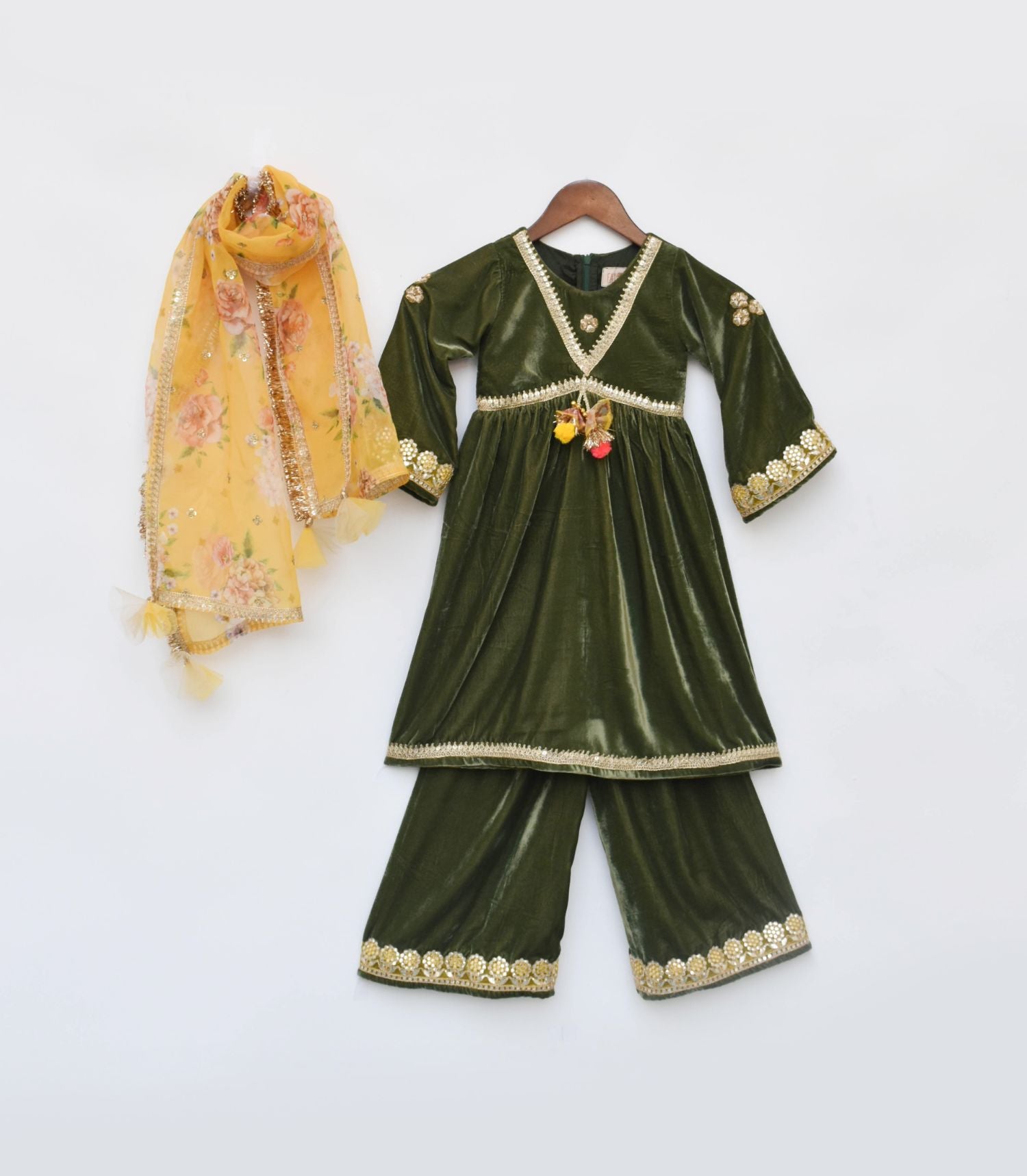 Green Velvet Kurti And Plazo Pant