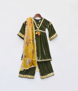 Green Velvet Kurti And Plazo Pant