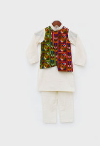 Off white Kurta Jacket and Pant for Boys