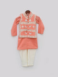 Peach Silk Kurta Jacket And Chudidar